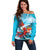 Honduras Independence Day Off Shoulder Sweater Scarlet Macaw Sky Blue - Wonder Print Shop