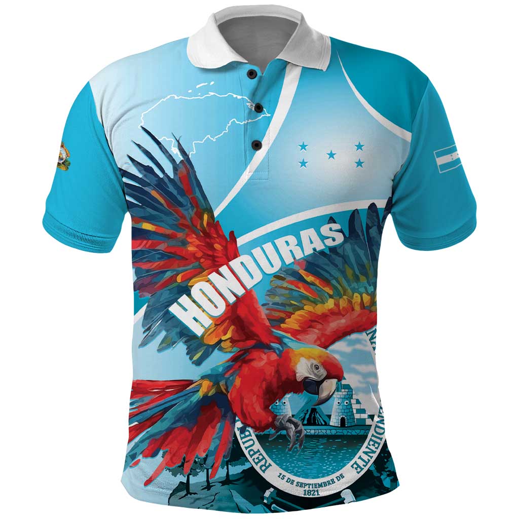 Honduras Independence Day Polo Shirt Scarlet Macaw Sky Blue - Wonder Print Shop