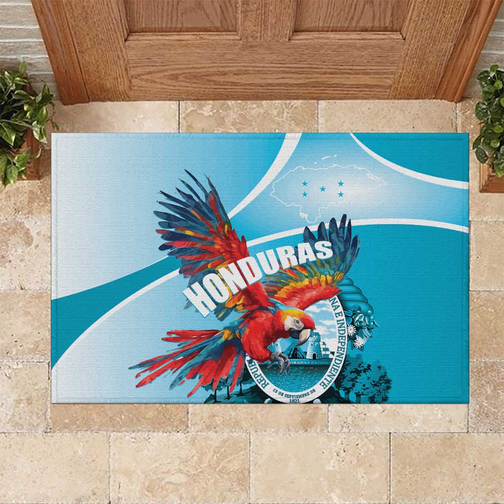 Honduras Independence Day Rubber Doormat Scarlet Macaw Sky Blue - Wonder Print Shop