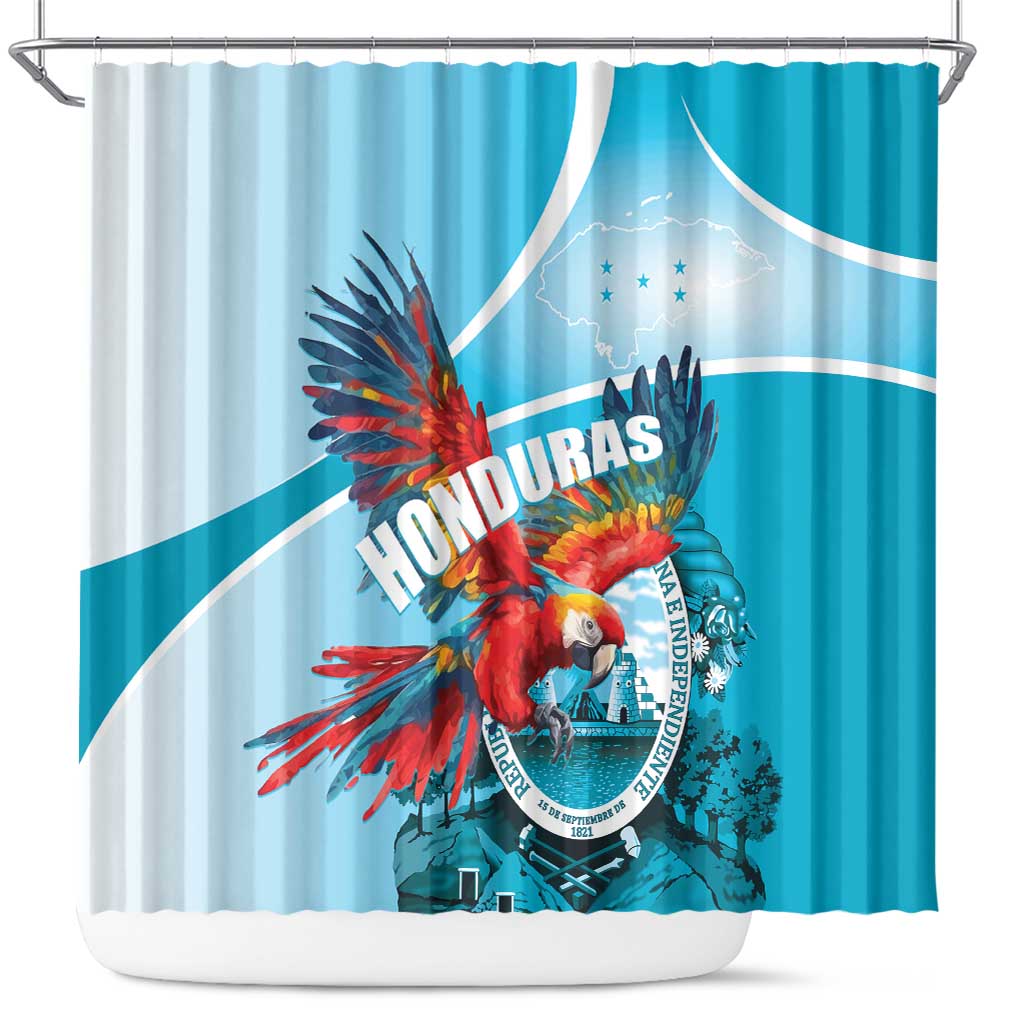 Honduras Independence Day Shower Curtain Scarlet Macaw Sky Blue