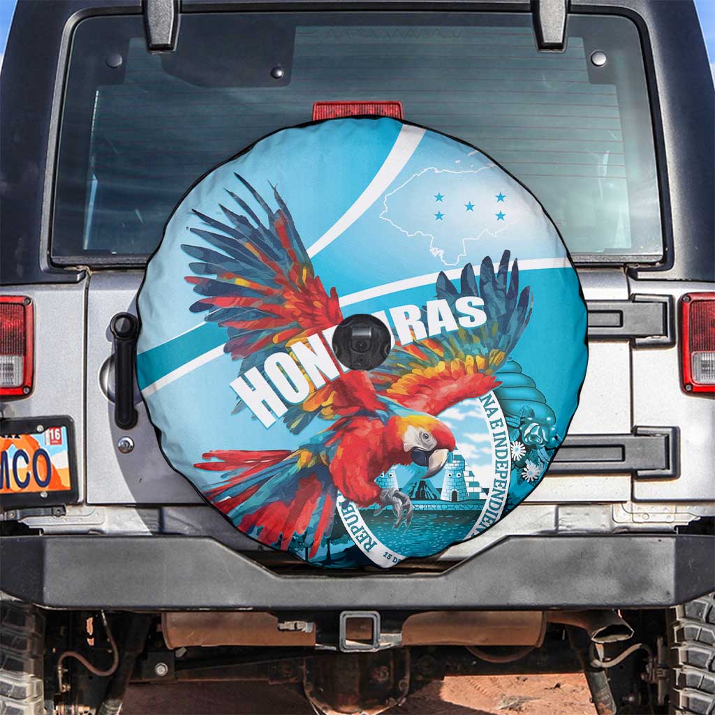 Honduras Independence Day Spare Tire Cover Scarlet Macaw Sky Blue - Wonder Print Shop