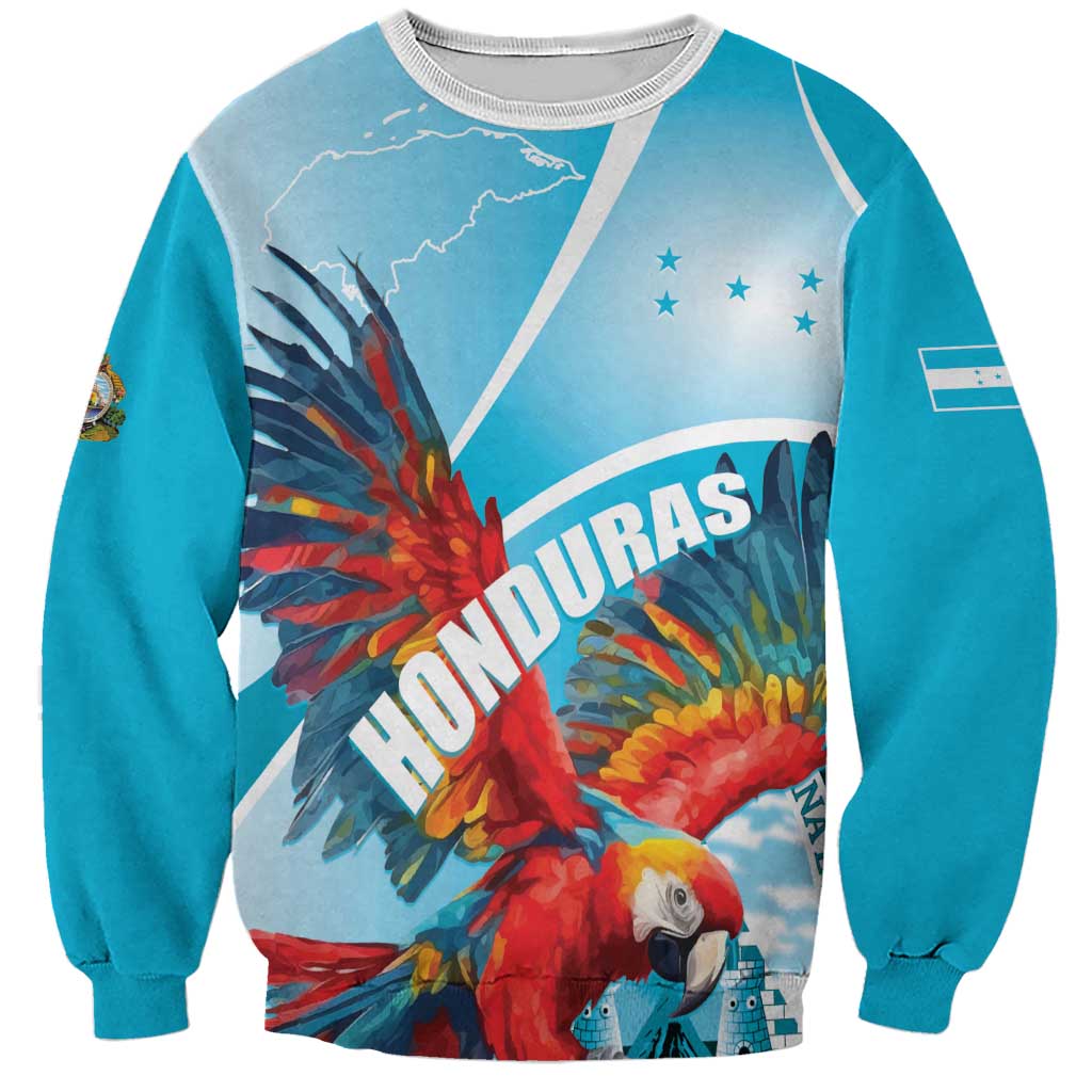 Honduras Independence Day Sweatshirt Scarlet Macaw Sky Blue - Wonder Print Shop