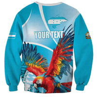 Sky blue unisex sweatshirt with back macaw graphic, YOUR TEXT and Honduras map