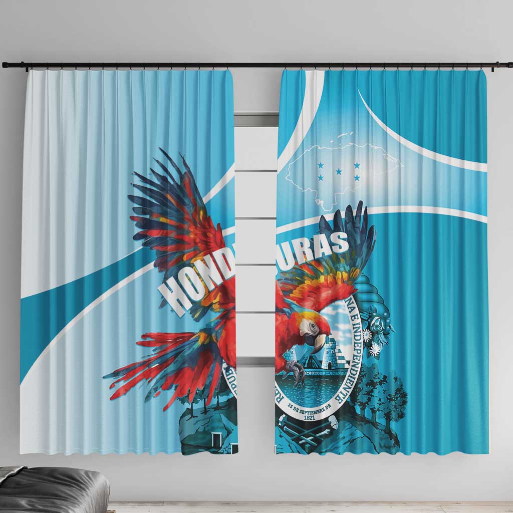 Honduras Independence Day Window Curtain Scarlet Macaw Sky Blue - Wonder Print Shop