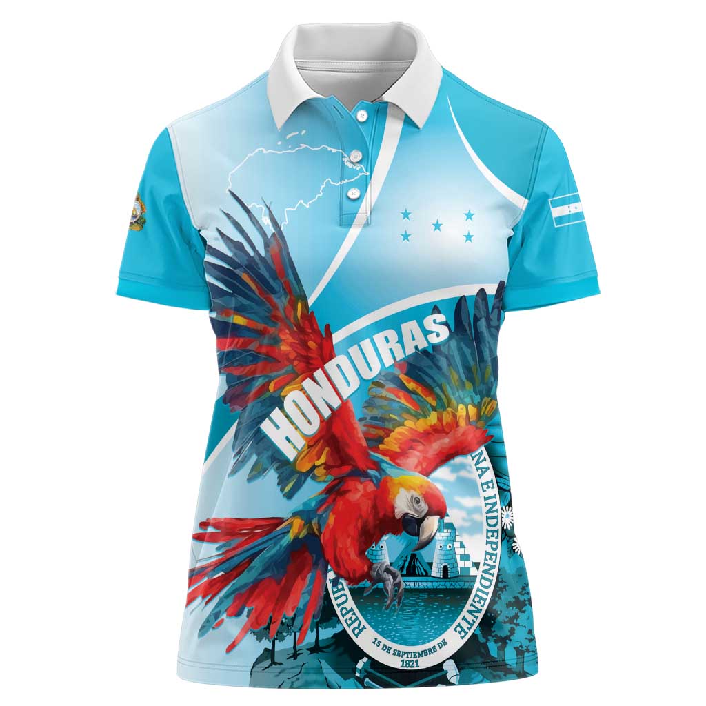 Honduras Independence Day Women Polo Shirt Scarlet Macaw Sky Blue - Wonder Print Shop