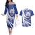 Honduras Couples Matching Off The Shoulder Long Sleeve Dress and Hawaiian Shirt Coat of Arms Orchid Navy Blue - Wonder Print Shop