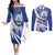 Honduras Couples Matching Off The Shoulder Long Sleeve Dress and Long Sleeve Button Shirt Coat of Arms Orchid Navy Blue