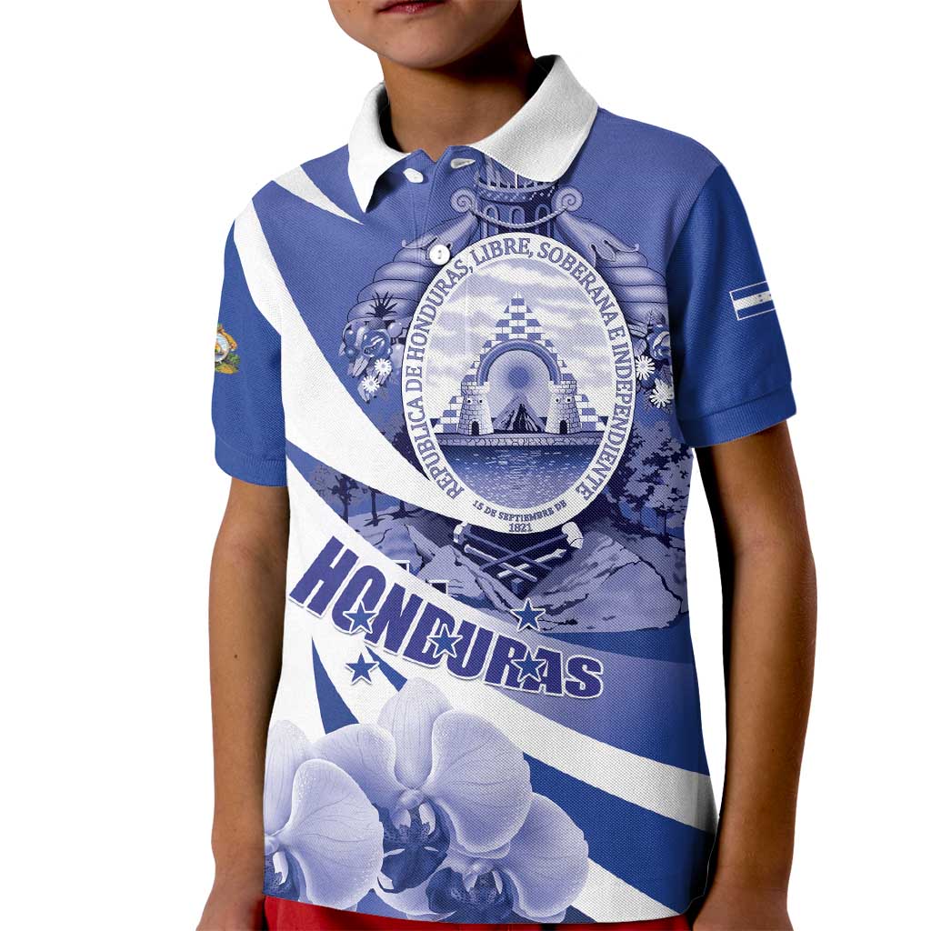 Honduras Kid Polo Shirt Coat of Arms Orchid Navy Blue - Wonder Print Shop