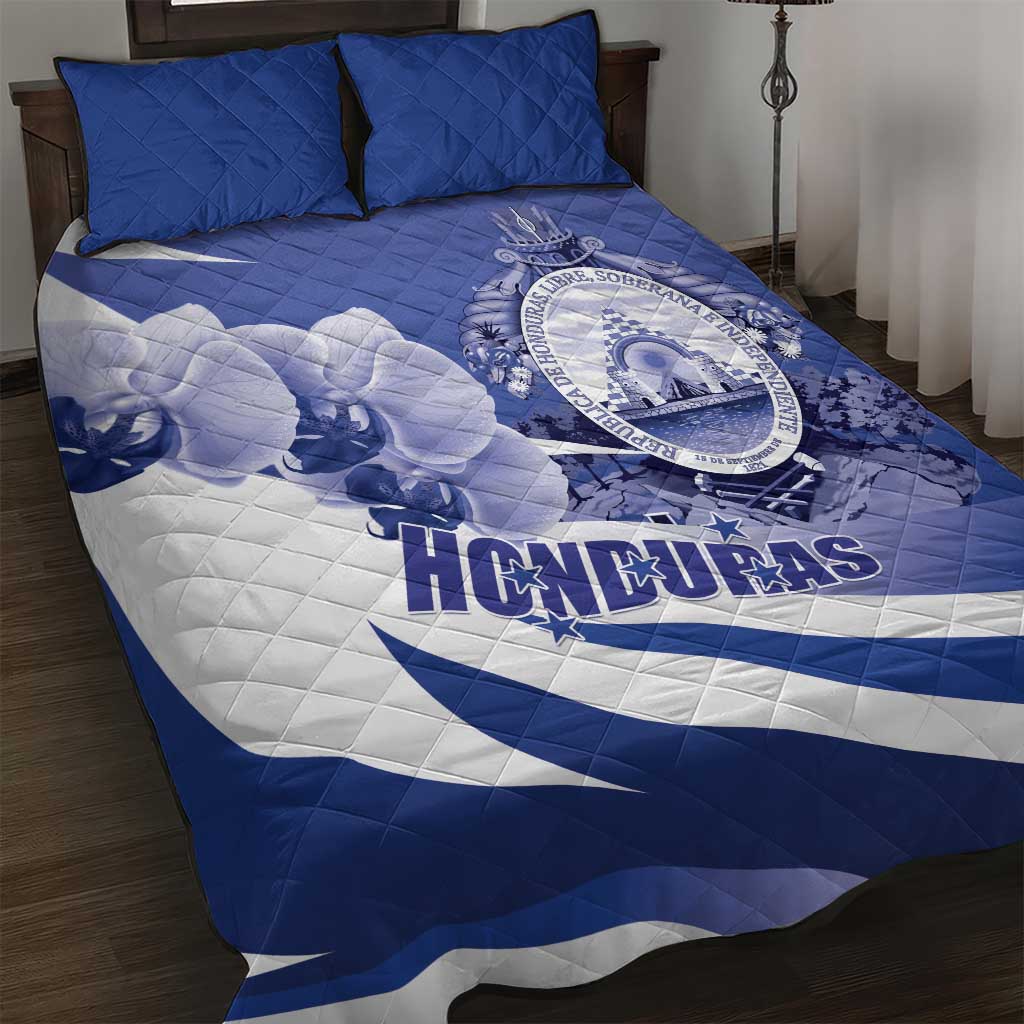 Honduras Quilt Bed Set Coat of Arms Orchid Navy Blue - Wonder Print Shop