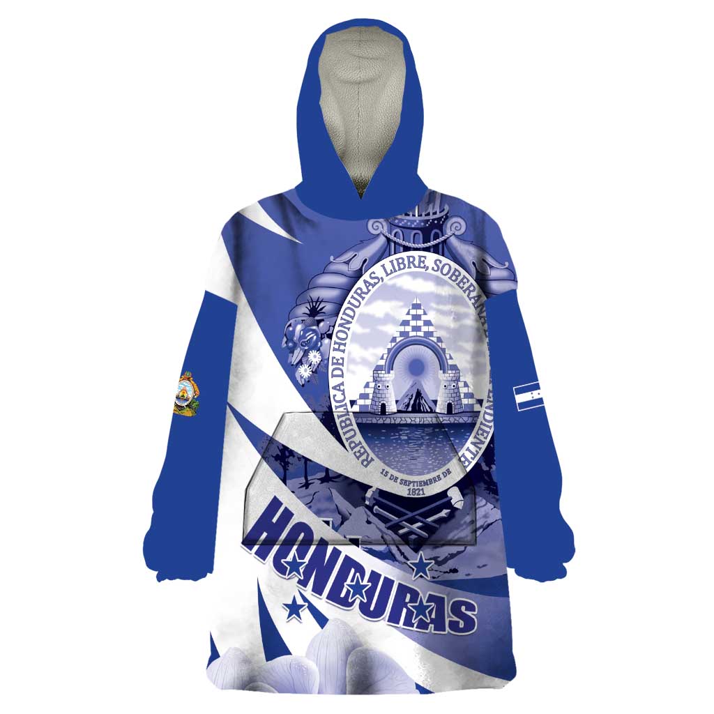 Honduras Wearable Blanket Hoodie Coat of Arms Orchid Navy Blue - Wonder Print Shop