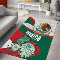 Mexico Independence Day area rug featuring eagle emblem, large flowers, and Mexico lettering