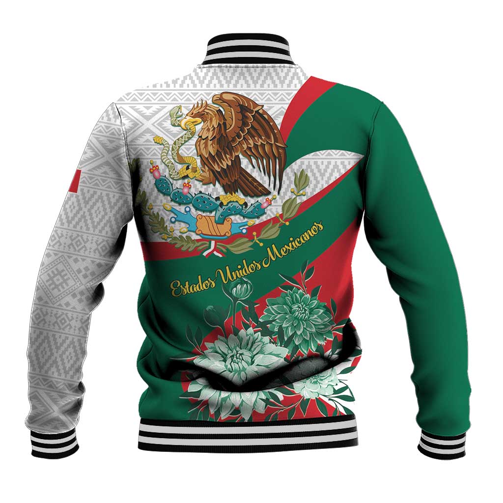 Unisex baseball varsity jacket with green/white/red eagle and floral back