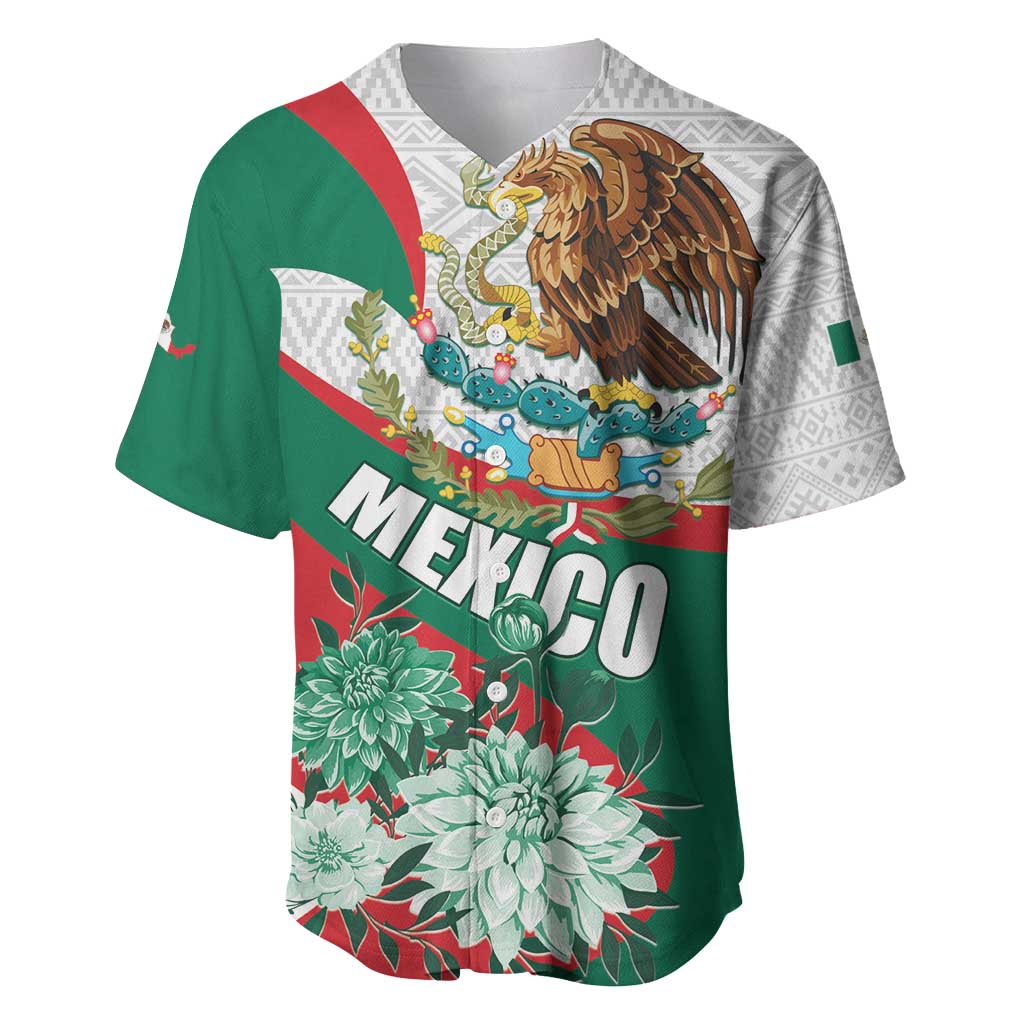 Mexico Independence Day Baseball Jersey Dahlia Flower Aztec Pattern