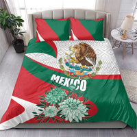 Mexico bedding set with green, red, and white cover featuring eagle crest, MEXICO lettering, and flower designs