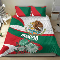 Mexico bedding set with green, red, and white duvet; eagle crest and large floral medallions; patterned border