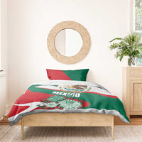 Mexico bedding set with green-red-white duvet and pillowcase; eagle emblem and floral motif along the front