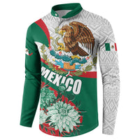 Men’s button henley sweatshirt with white aztec side pattern and floral eagle front print.