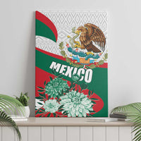 Mexico-themed canvas wall art with flag stripes, eagle, and large teal flower bouquet