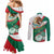 Mexico Independence Day Couples Matching Mermaid Dress and Long Sleeve Button Shirt Dahlia Flower Aztec Pattern