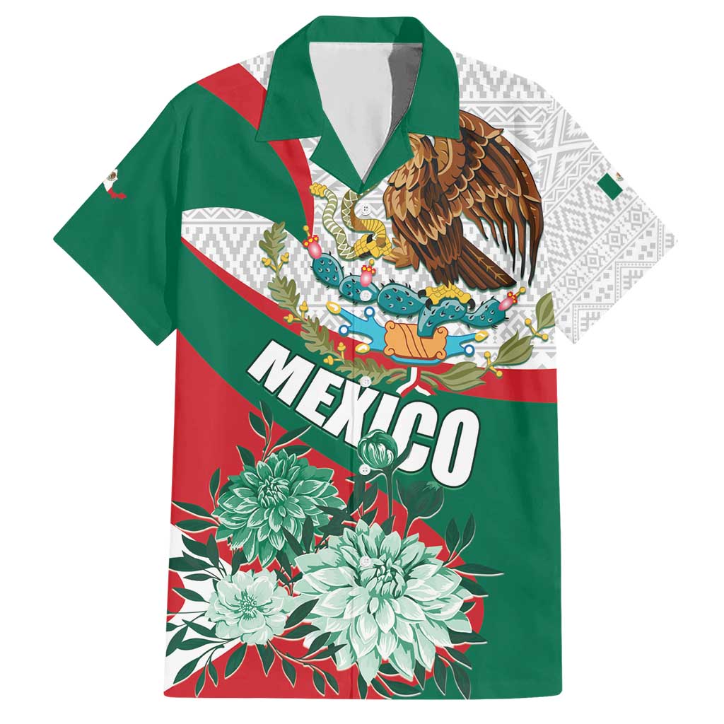 Mexico Independence Day Hawaiian Shirt Dahlia Flower Aztec Pattern