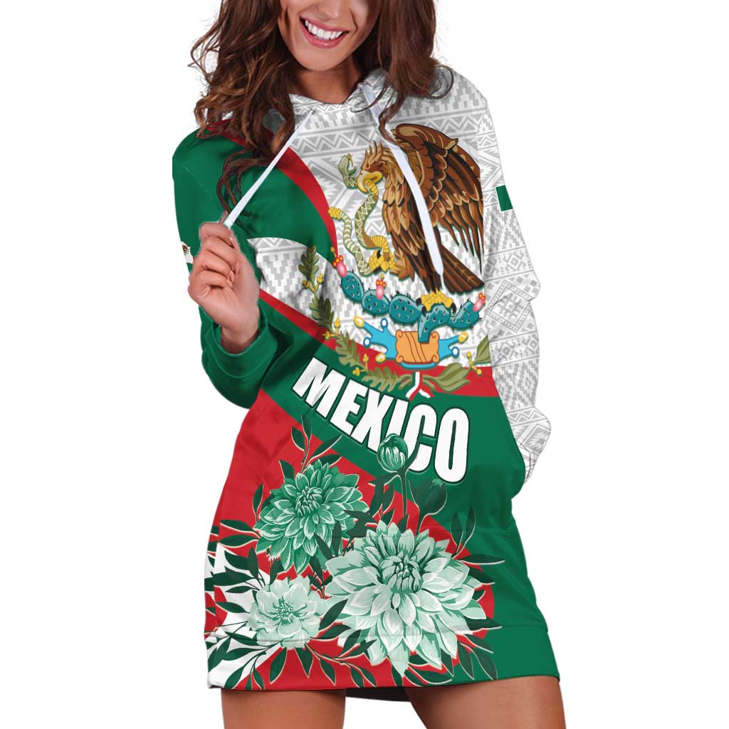 Mexico Independence Day Hoodie Dress Dahlia Flower Aztec Pattern