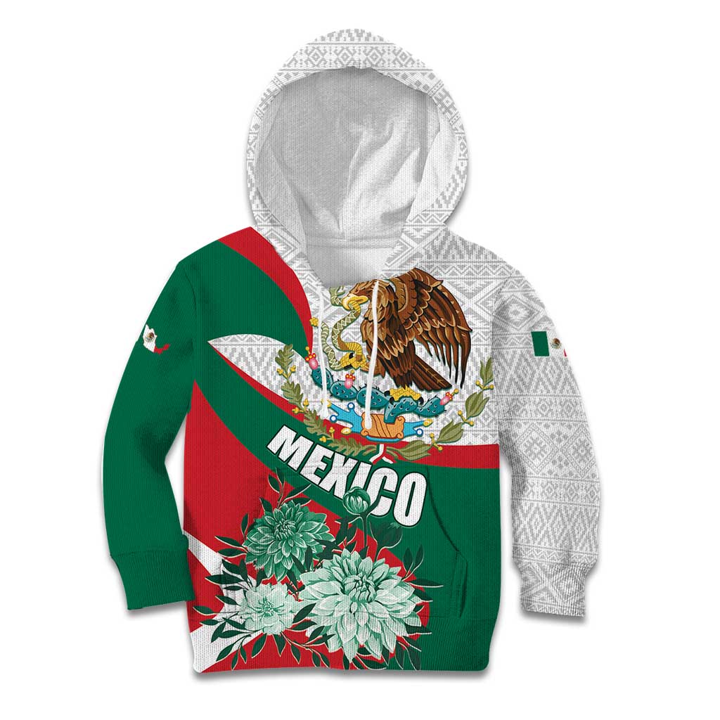 Mexico Independence Day Kid Hoodie Dahlia Flower Aztec Pattern