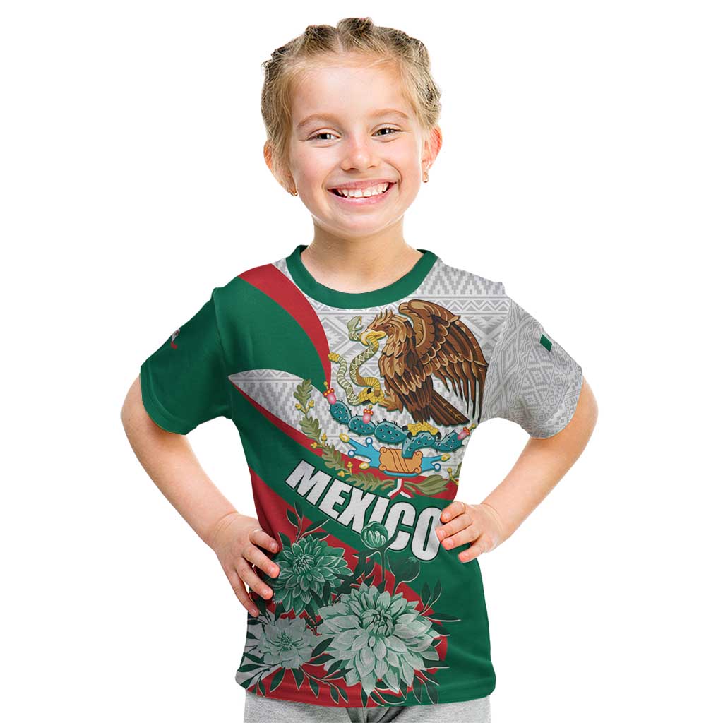 Mexico Independence Day Kid T Shirt Dahlia Flower Aztec Pattern