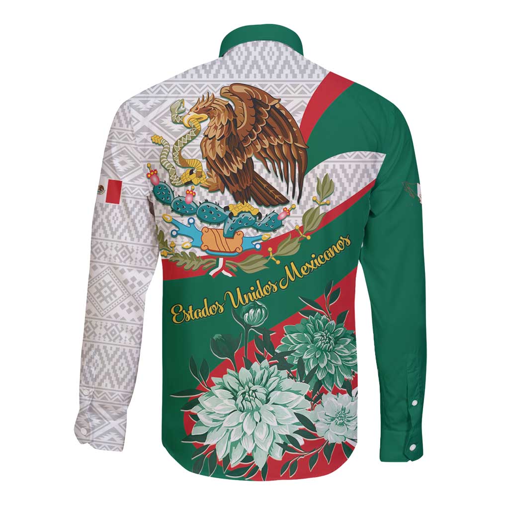 Long-sleeve button shirt with green side and Estados Unidos Mexicanos floral eagle print