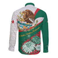 Long-sleeve button shirt with green side and Estados Unidos Mexicanos floral eagle print
