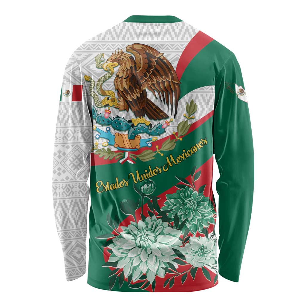 Long-sleeve shirt with back print: eagle scene, floral bouquet, and geometric Aztec pattern