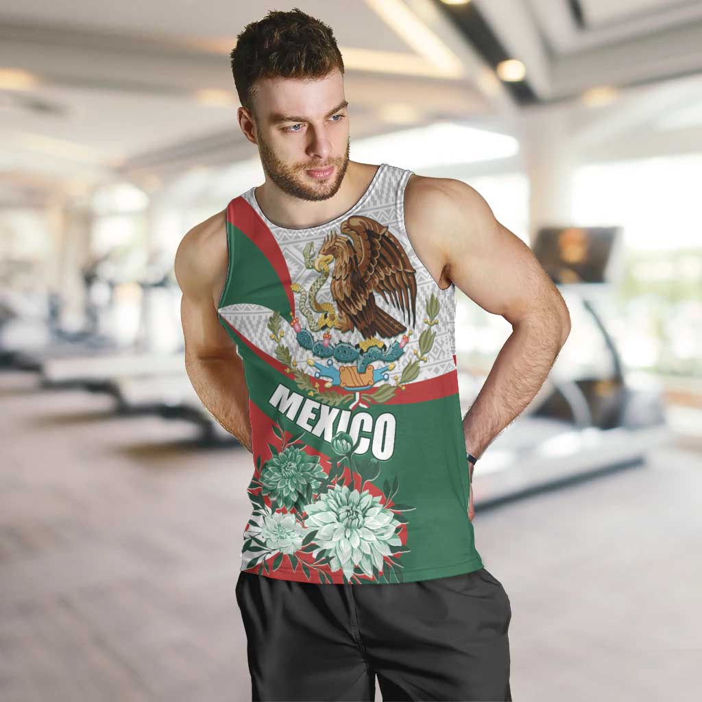 Mexico Independence Day Men Tank Top Dahlia Flower Aztec Pattern