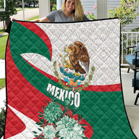 Mexico-themed quilt with green, red, and white flag design, eagle crest, and floral accents
