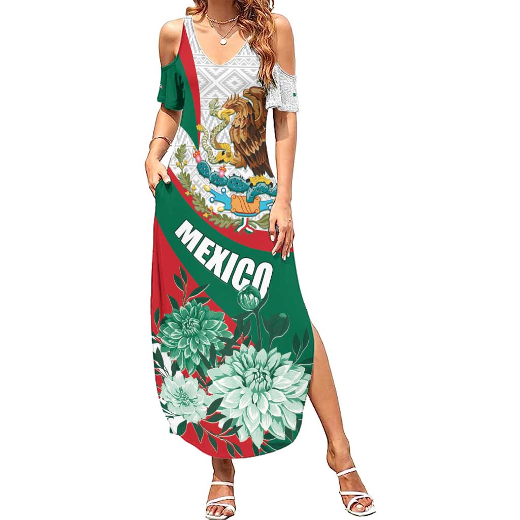 Mexico Independence Day Summer Maxi Dress Dahlia Flower Aztec Pattern