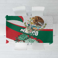 Festival tablecloth with green, red, and white floral eagle Aztec-style pattern
