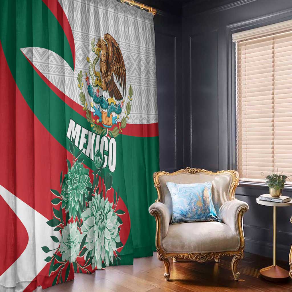 Mexico themed window curtain set with eagle graphic and large floral motifs