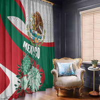 Mexico themed window curtain set with eagle graphic and large floral motifs