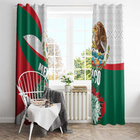 Mexico themed curtain panels with eagle emblem and striped green-red design