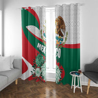 Mexico themed window curtain pair with eagle and large teal flower accents