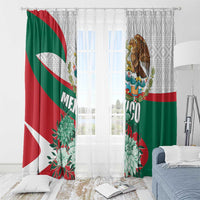 Mexico themed window curtain pair with green-red stripes, eagle, and floral prints