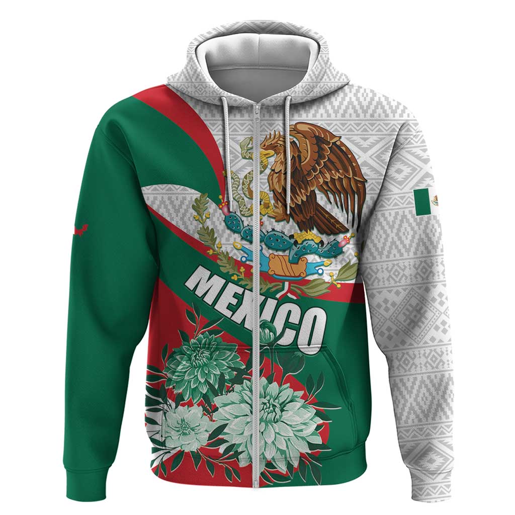 Mexico Independence Day Zip Hoodie Dahlia Flower Aztec Pattern