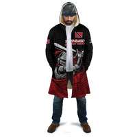 Unisex cricket hoodie cloak, black and red with Knight Riders graphic and attached hood