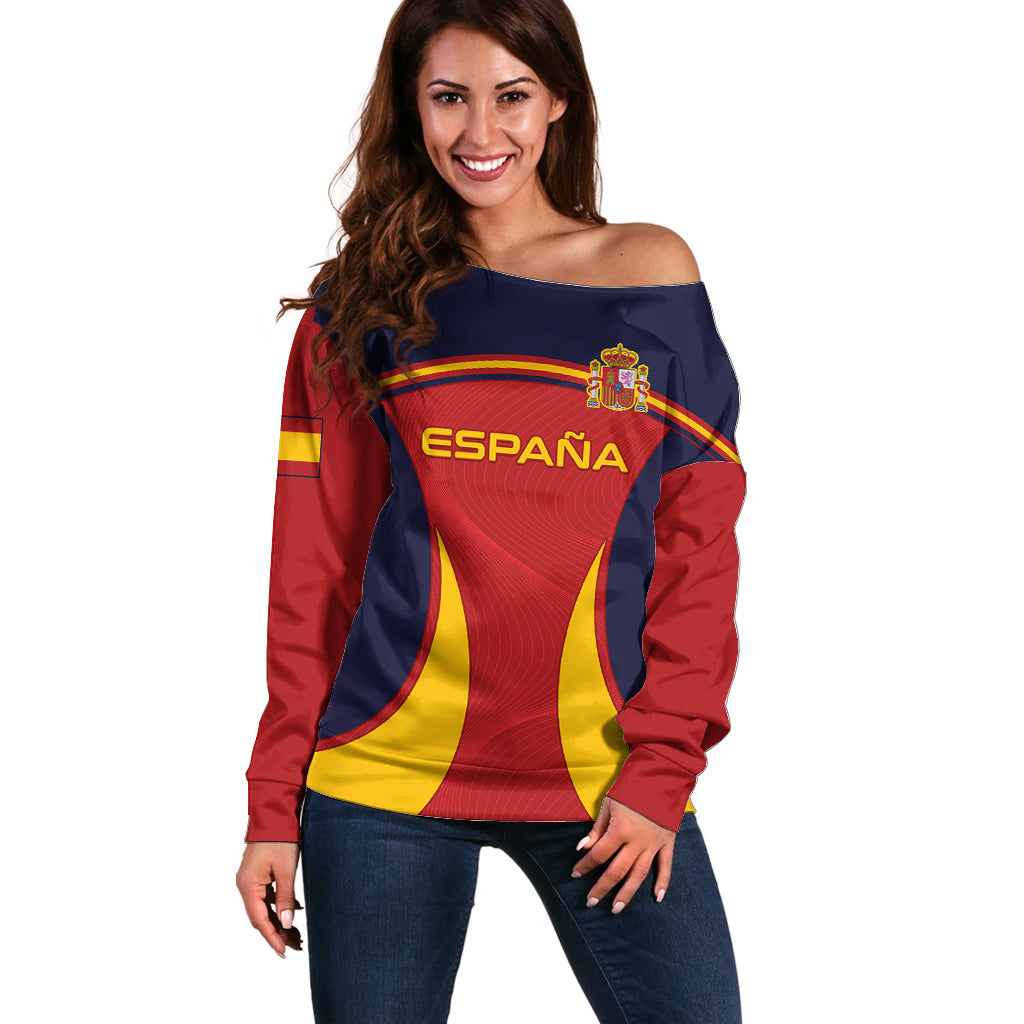 Spain Football Off Shoulder Sweater La Roja 2024 Sporty Style - Wonder Print Shop