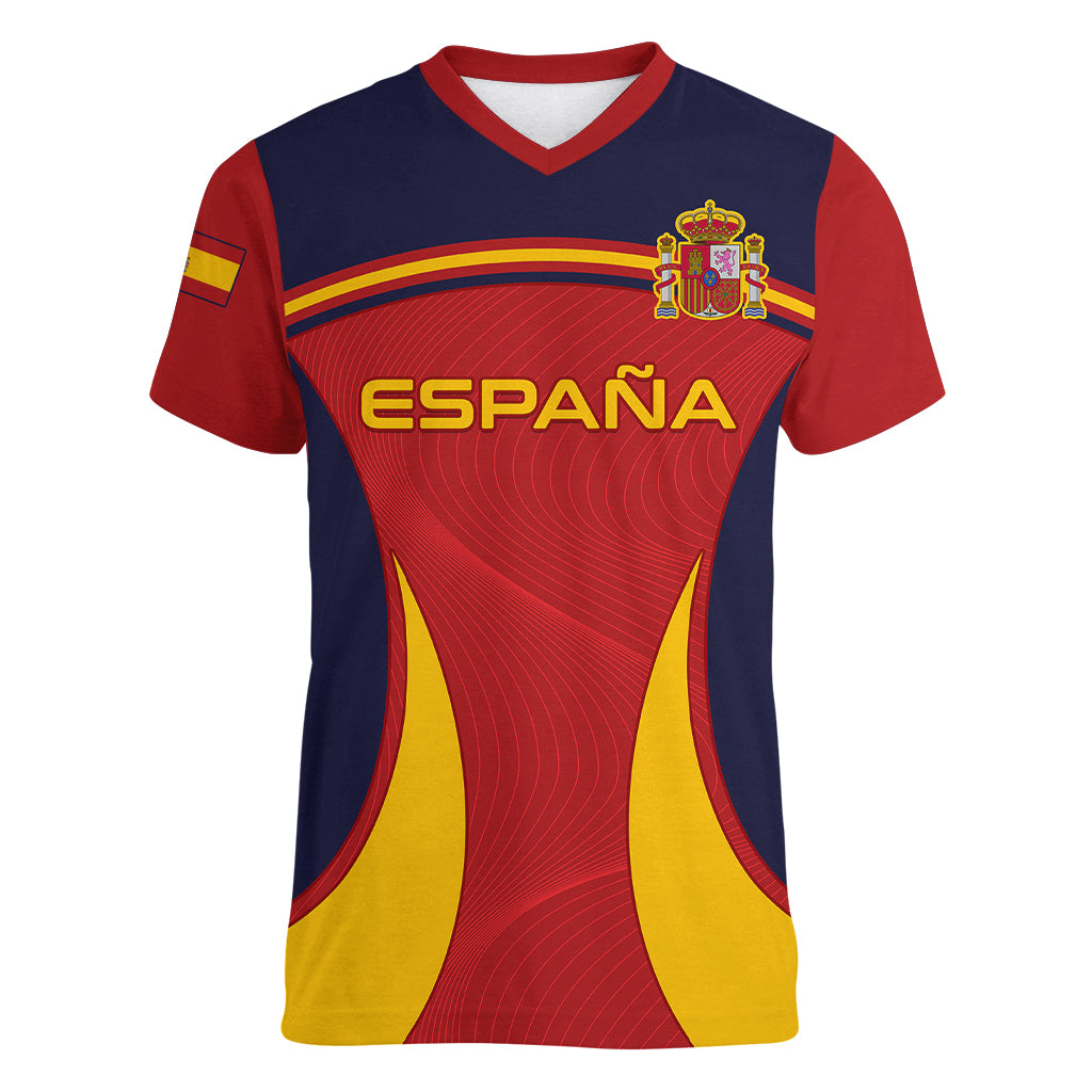 Custom Spain Football Women V Neck T Shirt La Roja 2024 Sporty Style - Wonder Print Shop