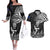 New Zealand Silver Fern Rugby Couples Matching Off The Shoulder Long Sleeve Dress and Hawaiian Shirt Maori Tiki Player With Ta Moko Tribal - Wonder Print Shop