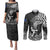 New Zealand Silver Fern Rugby Couples Matching Puletasi Dress and Long Sleeve Button Shirts Maori Tiki Player With Ta Moko Tribal - Wonder Print Shop