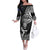 New Zealand Silver Fern Rugby Off The Shoulder Long Sleeve Dress Maori Tiki Player With Ta Moko Tribal - Wonder Print Shop