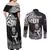 Custom New Zealand Silver Fern Rugby Couples Matching Off Shoulder Maxi Dress and Long Sleeve Button Shirts Maori Tiki Player With Ta Moko Tribal - Wonder Print Shop