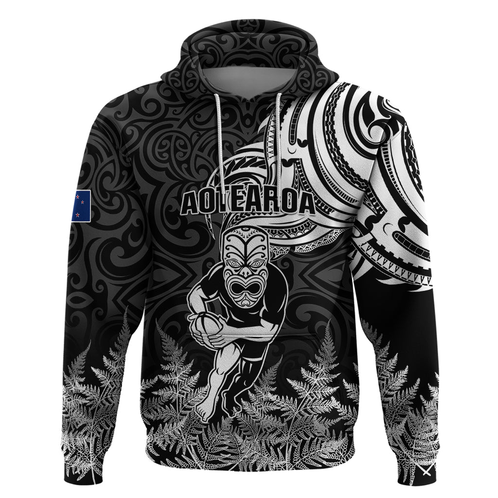 Custom New Zealand Silver Fern Rugby Hoodie Maori Tiki Player With Ta Moko Tribal - Wonder Print Shop