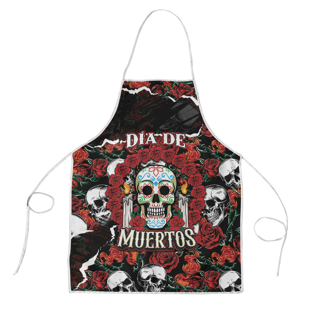 Dia De Muertos Sugar Skull Apron Red Roses Floral Skeleton Graphic
