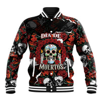 Personalized Dia De Muertos Sugar Skull Baseball Jacket Red Roses Floral Skeleton Graphic